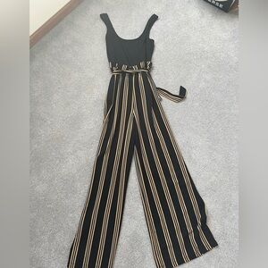 As U Wish Black Jumpsuit with Gold Stripes